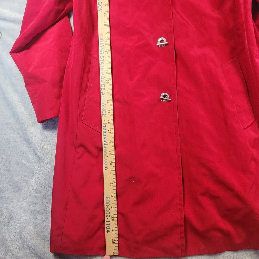 Fog by London Fog Red Trench Coat Womens Size  L Removable Hood Outerwear Jacket - Picture 4 of 7